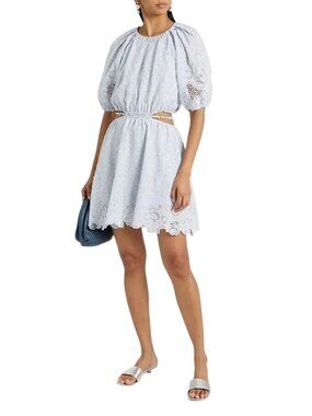 Jonathan Simkhai  Anaise Embroidered Minidress With Cutout Waist, Breeze,  Size